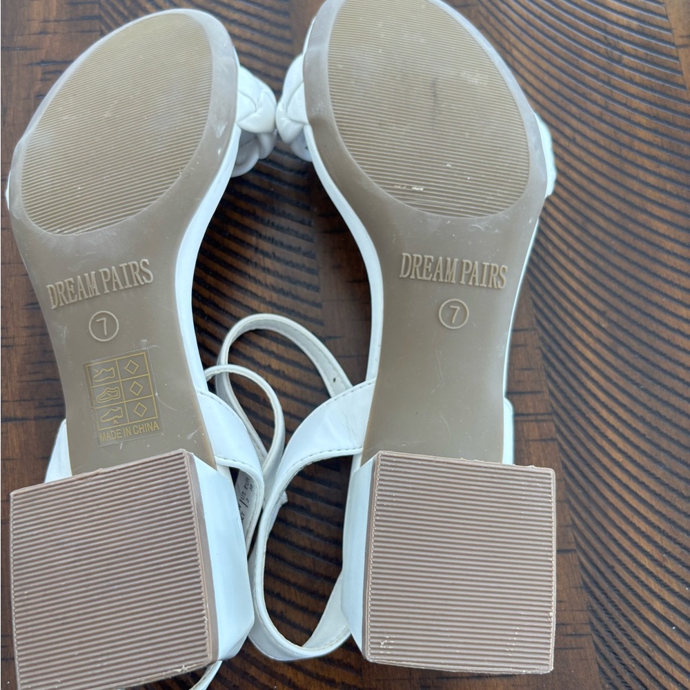Dreampairs Elegant White Braided Sandals Block Herl Open Toe Slingback Size 7 - Picture 11 of 11